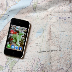modern technology - iphone and map of the Lake District
